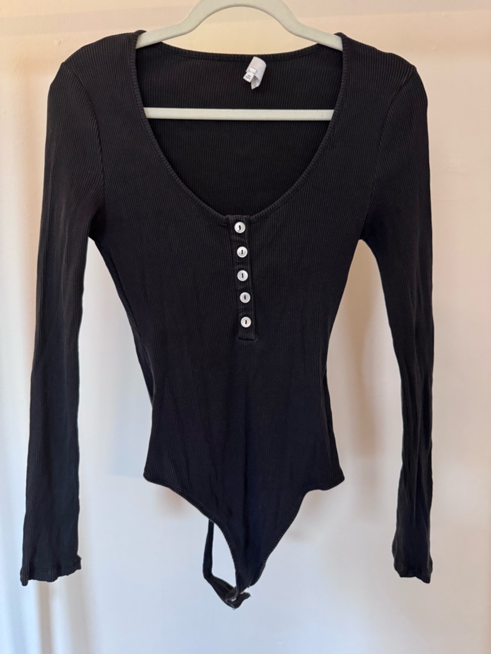 Privacy Please Black Ribbed Long Sleeve Jess Bodysuit